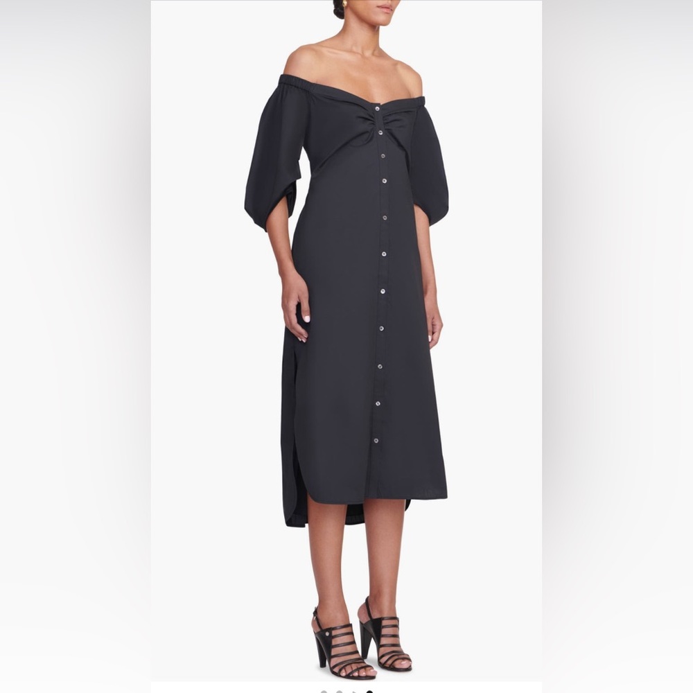 NWT STAUD Reese Off-shoulder Stretch-cotton Poplin Puff Pleat Slv Shirt Dress XS
